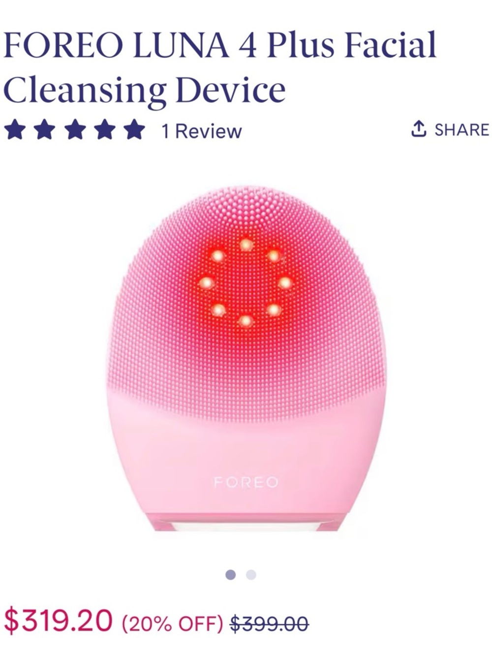 FOREO Pink LUNA 4 Plus Silicone Facial Cleansing & LED Device